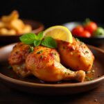 A beautifully plated Michael Esposito Chicken dish with golden crispy skin and aromatic spices.