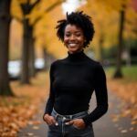 A candid, landscape-oriented photo of Brooke Daniells standing outdoors, smiling warmly with a natural background, reflecting her artistic and authentic personality.